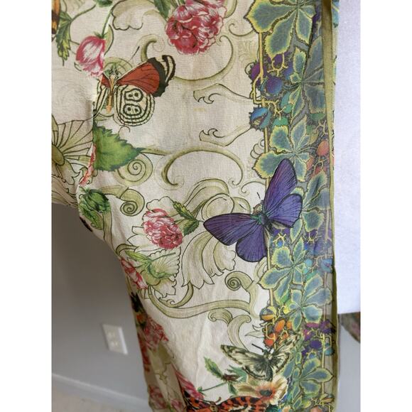 Johnny Was Silk Cover-Up Kimono Butterflies Floral Boho Chic Gypsy Beach Resort - Picture 9 of 11